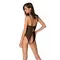 Passion Ursula Body - Боді з ажурним декором та відкритим кроком, чорне (L/XL)