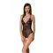 Passion Ursula Body - Боді з ажурним декором та відкритим кроком, чорне (L/XL)