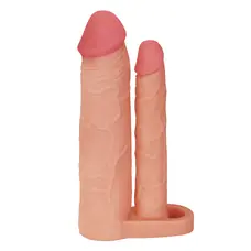 LoveToy Pleasure X-Tender Double Penis Sleeve Flesh Add 2" - Реалістична насадка для подвійного проникнення +5 см (тілесний)