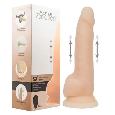 Addiction Naked - 9" Thrusting Dildo with Remote - Vanilla - Реалистичный фаллоимитатор с поступательными движениями, 22.8х4.5 см