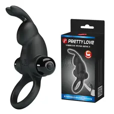 Pretty Love Vibro Penis Ring Rabbit I - Эрекционное кольцо с вибрацией, 11.3х2.8 см (черный)