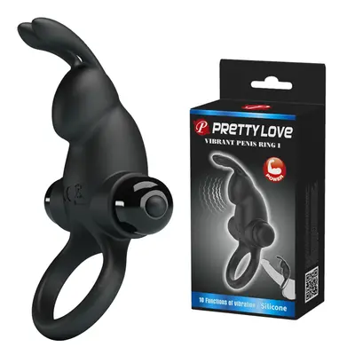 Pretty Love Vibro Penis Ring Rabbit I - Эрекционное кольцо с вибрацией, 11.3х2.8 см (черный)