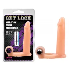 Get Lock Vibration Triple Stimulator Flesh - Насадка на член з вібрацією, 15х3 см (тілесний)