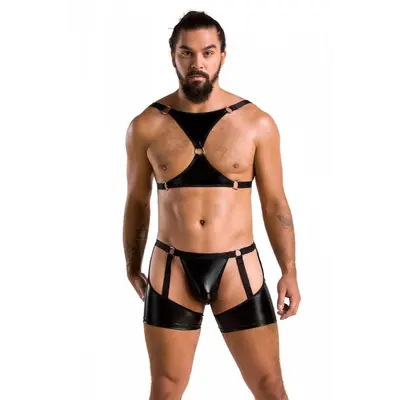 Passion - 047 SET ARON black - Сексуальный мужской комплект, S/M