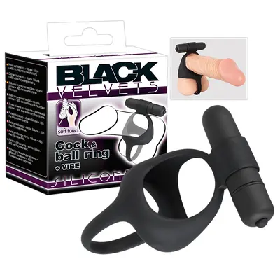 Black Velvets Cock & Ball Ring - двойное виброкольцо, 7х3.6 см (черный)