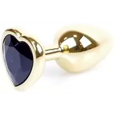 Boss Jewellery Gold Heart Plug Black - Анальна пробка із кристалом, 7х2,7 см (чорний)