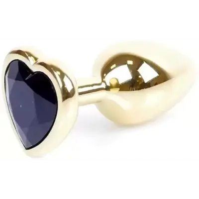 Boss Jewellery Gold Heart Plug Black - Анальна пробка із кристалом, 7х2,7 см (чорний)