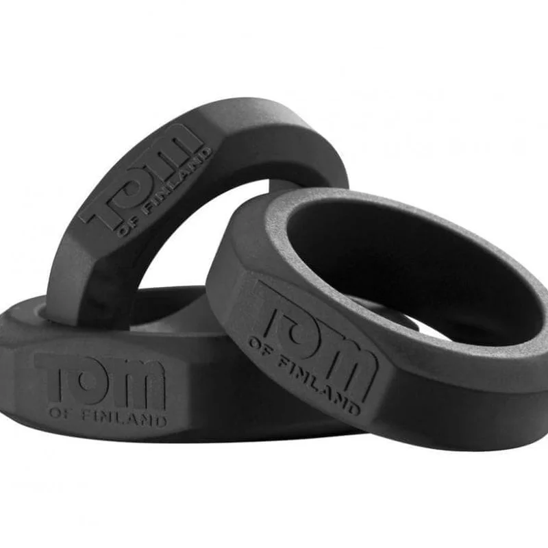 Tom of Finland 3 Piece Silicone Cock Ring Set - набор эрекционных колец, 3 шт (черный)