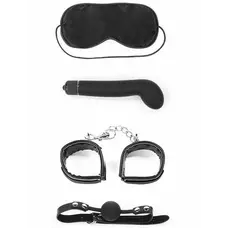 LoveToy Bondage Kit Vibrating - БДСМ набір: маска, кляп, наручники та вібратор для точки G (чорний)
