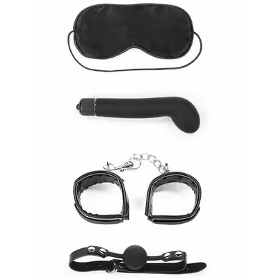LoveToy Bondage Kit Vibrating - БДСМ набор: маска, кляп, наручники и вибратор для точки G (чёрный)