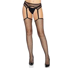 Leg Avenue - Net stockings with garter belt - Панчохи з поясом, O/S (чорний)