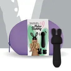 FeelzToys Mister Bunny - Мини-вибратор с двумя насадками, 13.5х3.5 см, (черный)