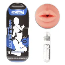 LoveToy Sex In A Can Mouth Lotus Tunnel - мастурбатор ротик в тубусе, 16х6.5 см (телесный)