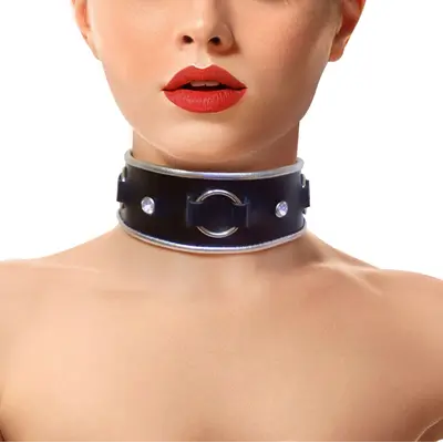 Art of Sex - Collar Ring - Ошейник из натуральной кожи со стразами и кольцом, от 30 до 40 см