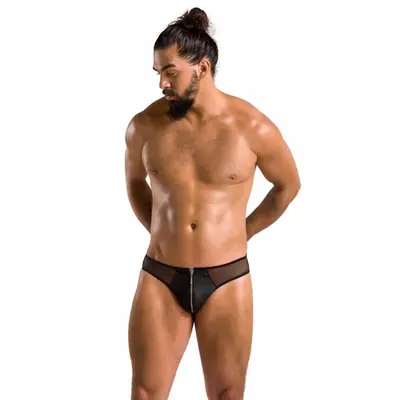 Passion - 042 SLIP TIMMY black - Сексуальные мужские трусы с молнией спереди, S/M