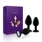Rianne S: Booty Plug Set набір анальних пробок з кристалом, діаметр 2,7см, 3,5см, 4,1см (чорний)