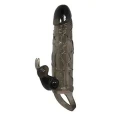 LyBaile Brave Men Vibro Penis Sleeve Black With Bunny - вібронасадка на член зі стимулятором клітора, 16.4х3.7 см (чорний)