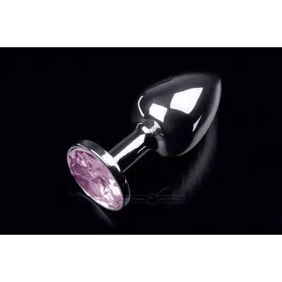 Пикантные Штучки - Маленькая серебристая анальная пробка с закругленным кончиком и кристаллом, 7х3 см (розовый)