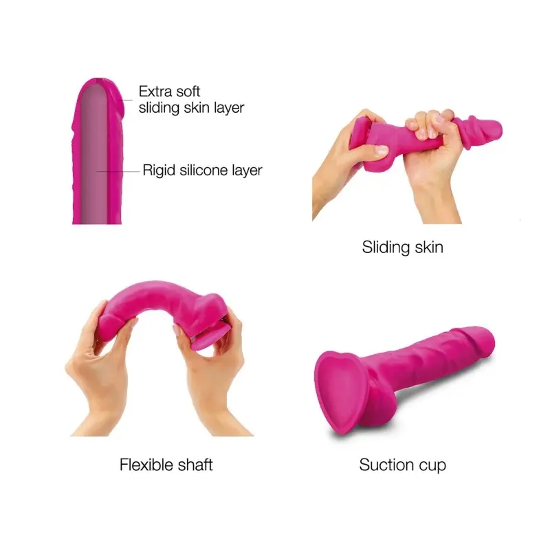 Strap-On-Me Sliding Skin Realistic Dildo - Фаллоимитатор, 13.4 х 3.8 см, (M) (фуксия)