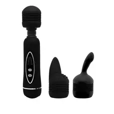 LyBaile Power Wand Black - Вібратор-мікрофон із двома насадками, 20х4.5 см (чорний)