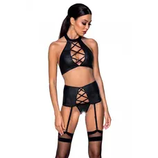 Passion Nancy Set комплект із еко-шкіри з імітацією шнурівки, S/M (чорний)