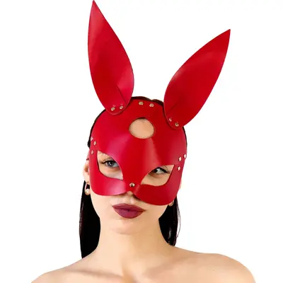 Кожаная маска Зайки Art of Sex - Bunny mask красная