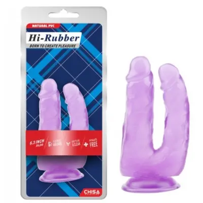 Hi-Rubber Dildo 7.9" подвійний фалоімітатор на присосці, 23х4.6 см (фіолетовий)
