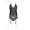 Passion Ursula Corset корсет с пажами, трусики с ажурным декором и открытым шагом, S/M (чёрный)