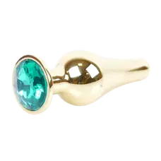 Boss Jewellery Gold Butt Plug Green - Анальна пробка з кристалом, 9,5х3 см (зелений)