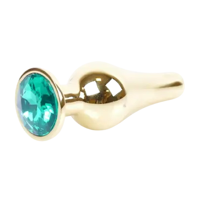 Boss Jewellery Gold Butt Plug Green - Анальна пробка з кристалом, 9,5х3 см (зелений)