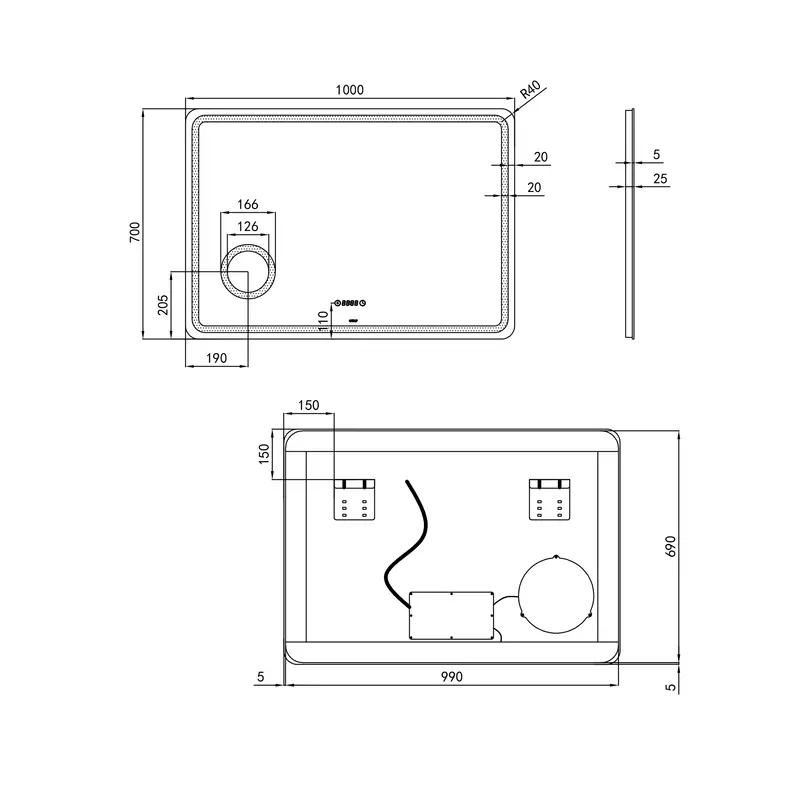 Дзеркало Qtap Crow 1000х700 з LED-підсвічуванням Touch, лінза, цифровий годинник, димер, рег. яскравості QT0578141670100W Дзеркало Qtap Crow 1000х700 з LED-підсвічуванням Touch, лінза, цифровий годинник, димер, рег. яскравості QT0578141670100W