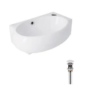 Комплект Qtap Leo: Раковина підвісна овальна права 430x285x160 мм White + Донний клапан PU02O