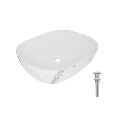 Раковина накладна Qtap Aquarius 470x380x120 мм, Marble, прямокутна, з донним клапаном QTAQA188MR49782