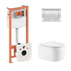Готове рішення Qtap для ванної кімнати: підвісний унітаз Taurus Ultra Quiet 515×360×350 + комплект інсталяції Nest 4 в 1 (квадратна клавіша Chrome)