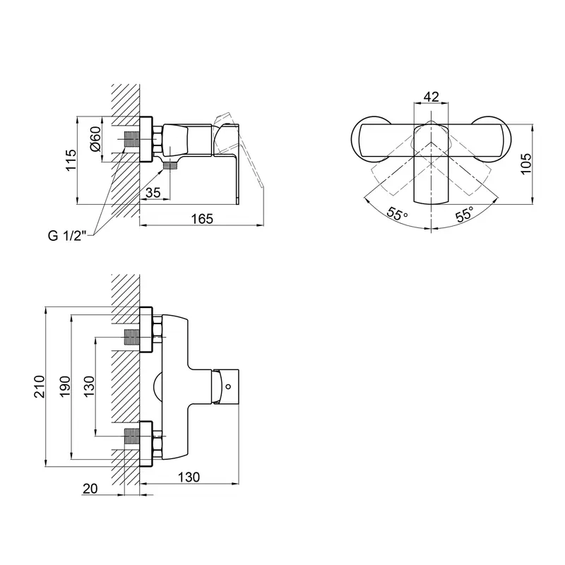 Змішувач для душу Qtap Lipno QTLIPNO4023101G Graphite Змішувач для душу Qtap Lipno QTLIPNO4023101G Graphite
