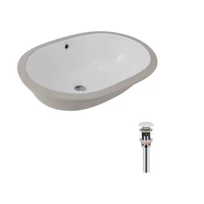 Комплект Qtap Stork: Раковина врізна овальна 570x390x210 мм White + Донний клапан PU02O