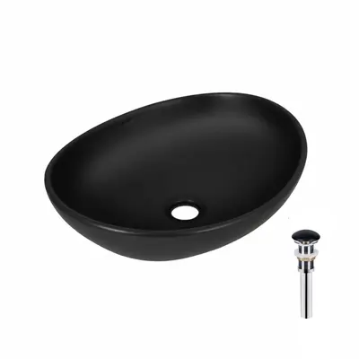 Комплект Qtap Dove: Раковина накладна овальна 415x340x140 мм Matt Black + Донний клапан PU03