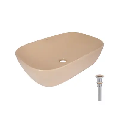 Раковина накладна Qtap Robin 600x390x150 мм, Beige, прямокутна, з донним клапаном QTROB188SB49787