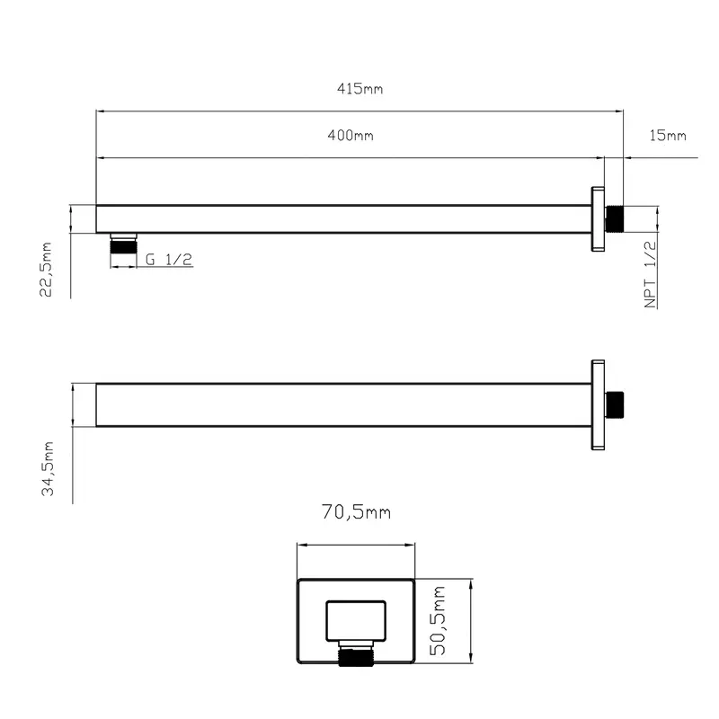 Кронштейн для верхнього душу Qtap Trubice 400 мм прямокутний QTTRU120BLM45929 Black Matt Кронштейн для верхнього душу Qtap Trubice 400 мм прямокутний QTTRU120BLM45929 Black Matt