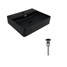 Комплект Qtap Nando LT: Раковина підвісна прамокутна 500х420х130 мм Matt Black + Донний клапан PU03O
