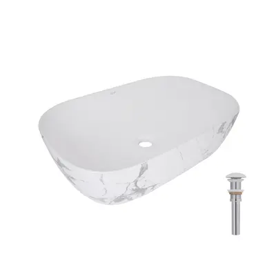 Раковина накладна Qtap Robin 600x390x150 мм, Marble, прямокутна, з донним клапаном QTROB188MR49788