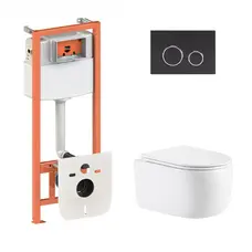 Готове рішення Qtap для ванної кімнати: підвісний унітаз Taurus Ultra Quiet 515×360×350 + комплект інсталяції Nest 4 в 1 (кругла клавіша Matt Black)