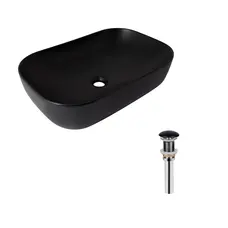 Комплект Qtap Robin: Раковина накладна прамокутна 600x390x150 мм Matt Black + Донний клапан PU03