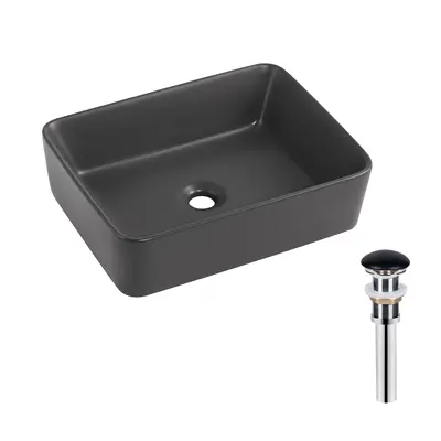 Раковина накладна Qtap Tern 480x370x135 мм, Anthracite, прямокутна, з донним клапаном QT17116069AN