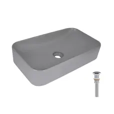 Раковина накладна Qtap Tern 610x350x135 мм, Stone grey, прямокутна, з донним клапаном QTTER188SG49789