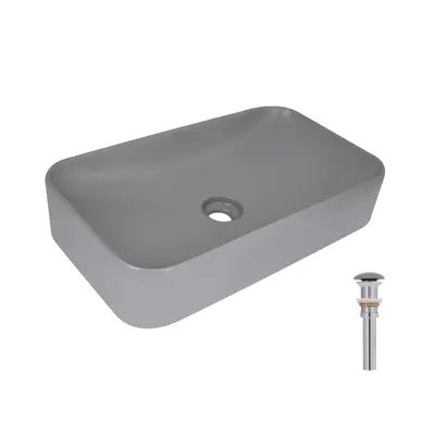 Раковина накладна Qtap Tern 610x350x135 мм, Stone grey, прямокутна, з донним клапаном QTTER188SG49789