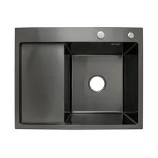 Мийка для кухні інтегрована Lidz Handmade H6350BL крило ліворуч (LDH6350BRUL45589) Brushed Black PVD 3,0/1,0 мм