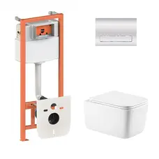 Готове рішення Qtap для ванної кімнати: підвісний унітаз Gemini Ultra Quiet 520×360×350 + комплект інсталяції Nest 4 в 1 (лінійна клавіша Chrome)