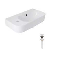 Комплект Qtap Tern: Раковина підвісна прамокутна ліва 450х250х158 мм White + Донний клапан PU02O