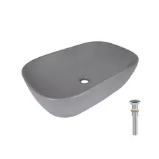Раковина накладна Qtap Robin 600x390x150 мм, Stone grey, прямокутна, з донним клапаном QTROB188SG49786